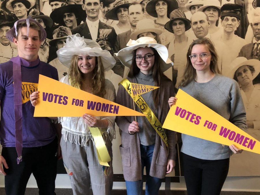 Ethan Marotte (11), Olivia Marotte (11), Elizabeth Ablondi (12), and Elena Wiltgen (12) are apart of the Young Feminist Group at Conway High School. They volunteered at an event that recognized Womens Suffrage and passing of the 19th Amendment. 