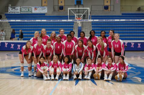 The Lady Cats pose in their pink jersey on Pink Out night September 24. 