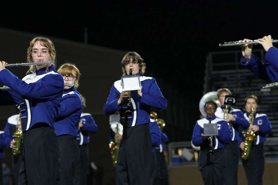 Wampus Cat marching band performs its halftime show for the first time September 10.